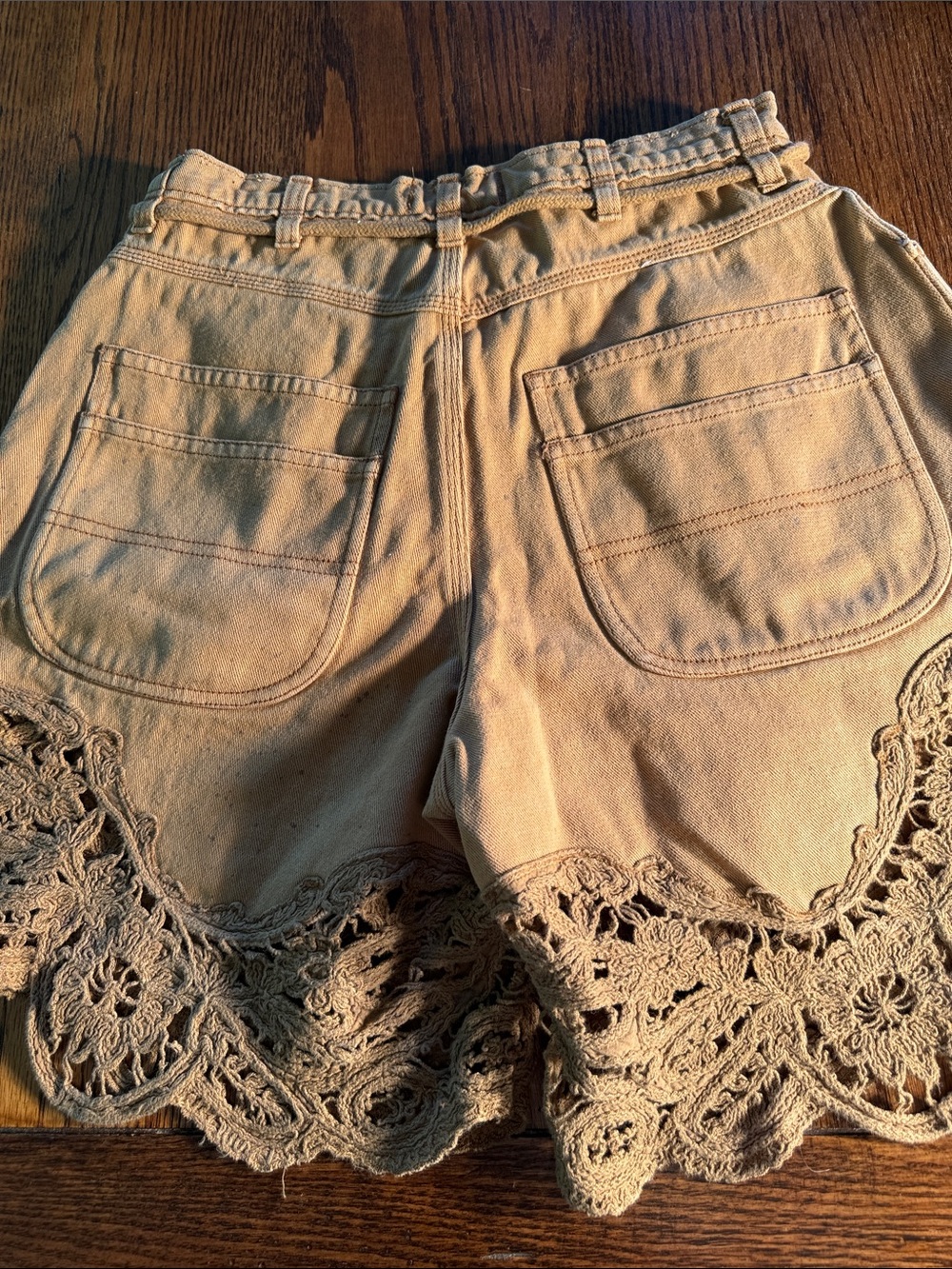 We The Free Boho Crochet Hem Utility Shorts Tan Drawstring Festival 26 - Picture 5 of 16